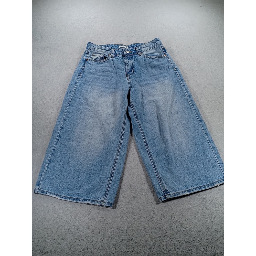 Song Womens Wide Leg Cropped Jeans Light Wash 28 Raw Hem Distressed